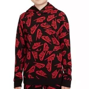 Nike Boys' Sportswear Club All-Over-Print "University Red/Black" Hoodie XS